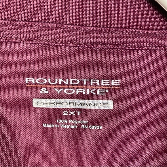 Roundtree & Yorke Tall Performance Golf Burgundy Striped Polo Shirt Men's 2XT - Picture 6 of 7